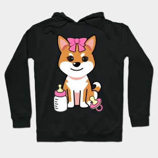 cute baby orange dog wears a pink ribbon Hoodie